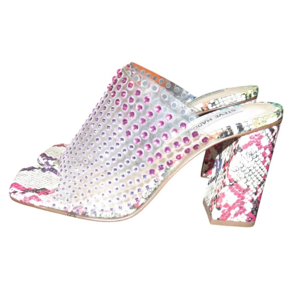 Steve Madden Multicolor Rhinestone Embellished Snake Skin Heeled Mules Size 6